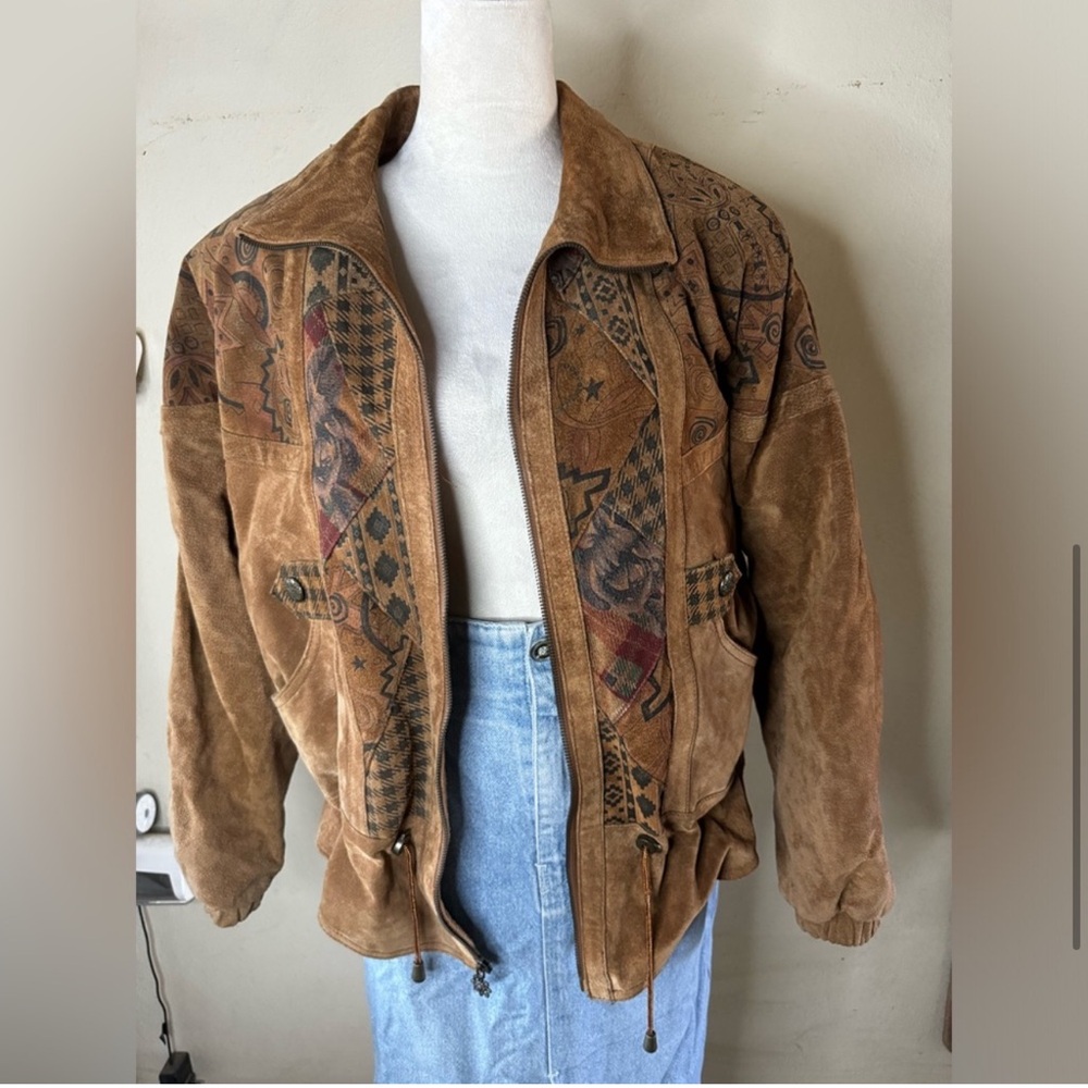 Brown Patterned Bomber Jacket - image 6